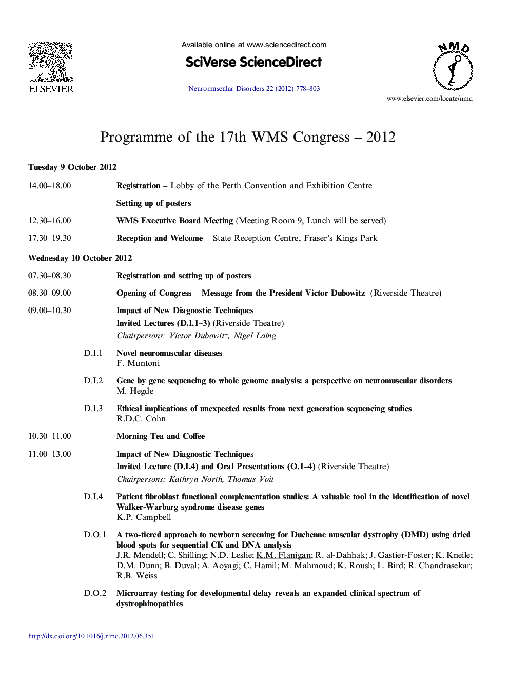 Programme of the 17th WMS Congress - 2012