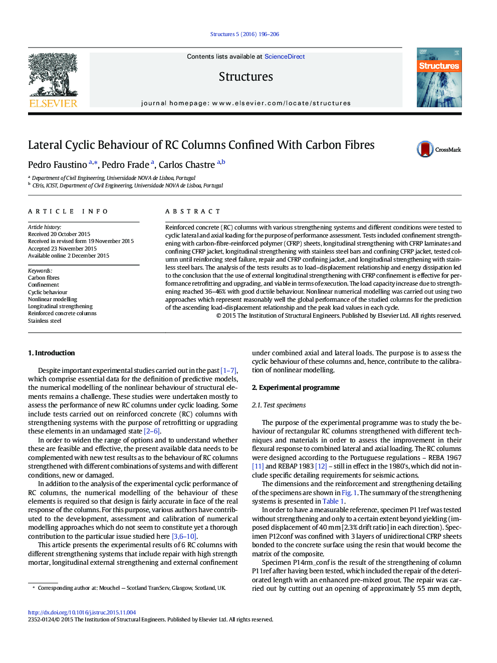Lateral Cyclic Behaviour of RC Columns Confined With Carbon Fibres