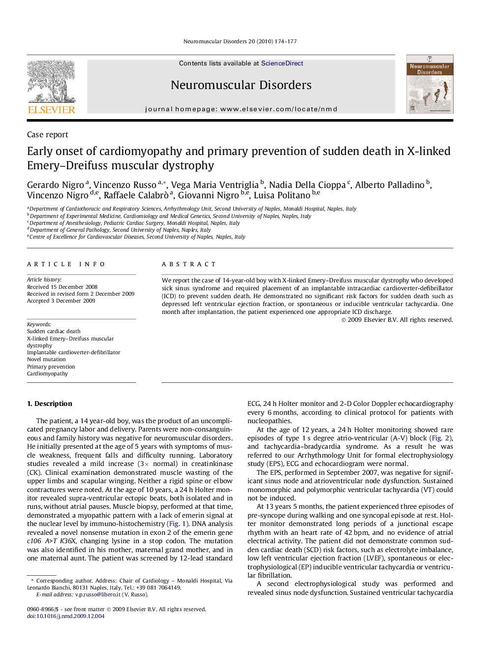 Early onset of cardiomyopathy and primary prevention of sudden death in X-linked Emery–Dreifuss muscular dystrophy