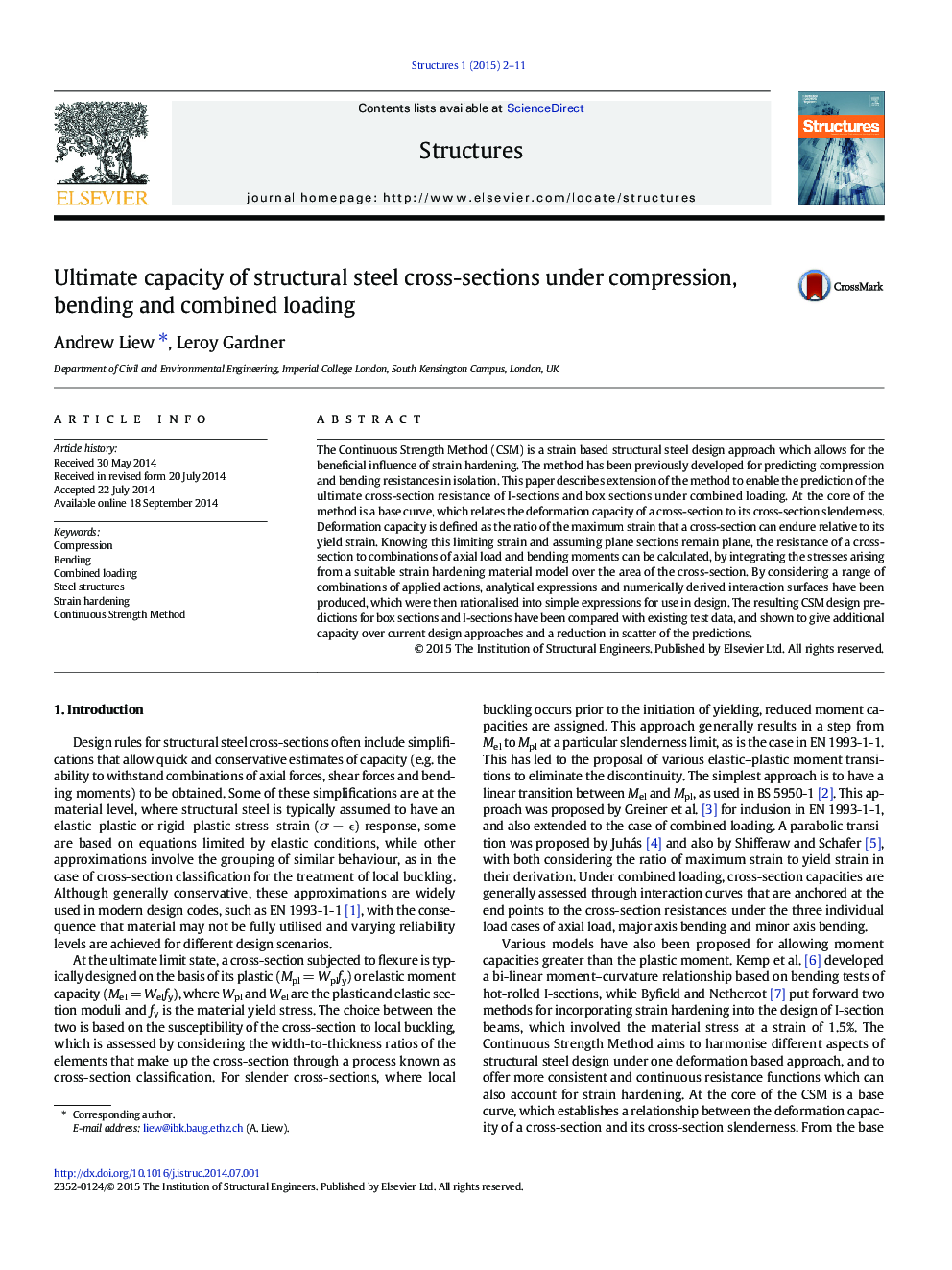 Ultimate capacity of structural steel cross-sections under compression, bending and combined loading