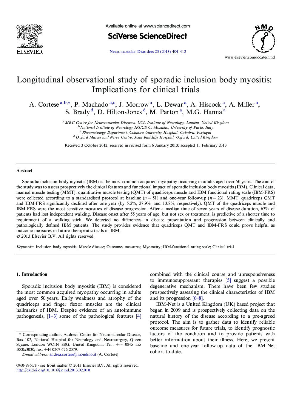 Longitudinal observational study of sporadic inclusion body myositis: Implications for clinical trials