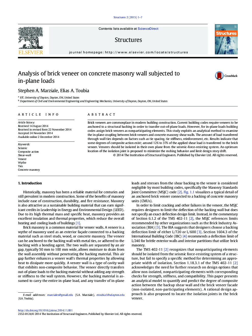 Analysis of brick veneer on concrete masonry wall subjected to in-plane loads