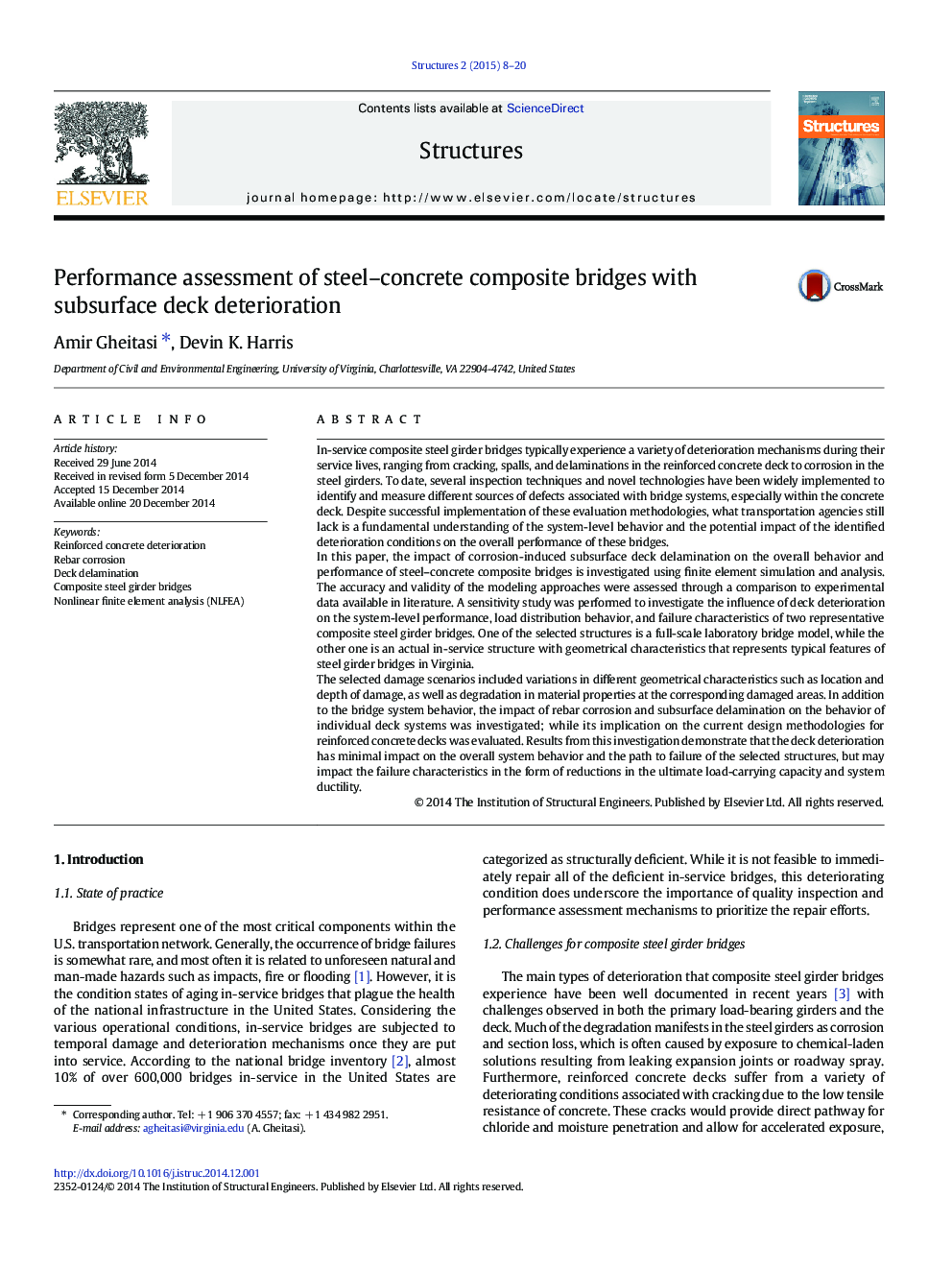 Performance assessment of steel–concrete composite bridges with subsurface deck deterioration