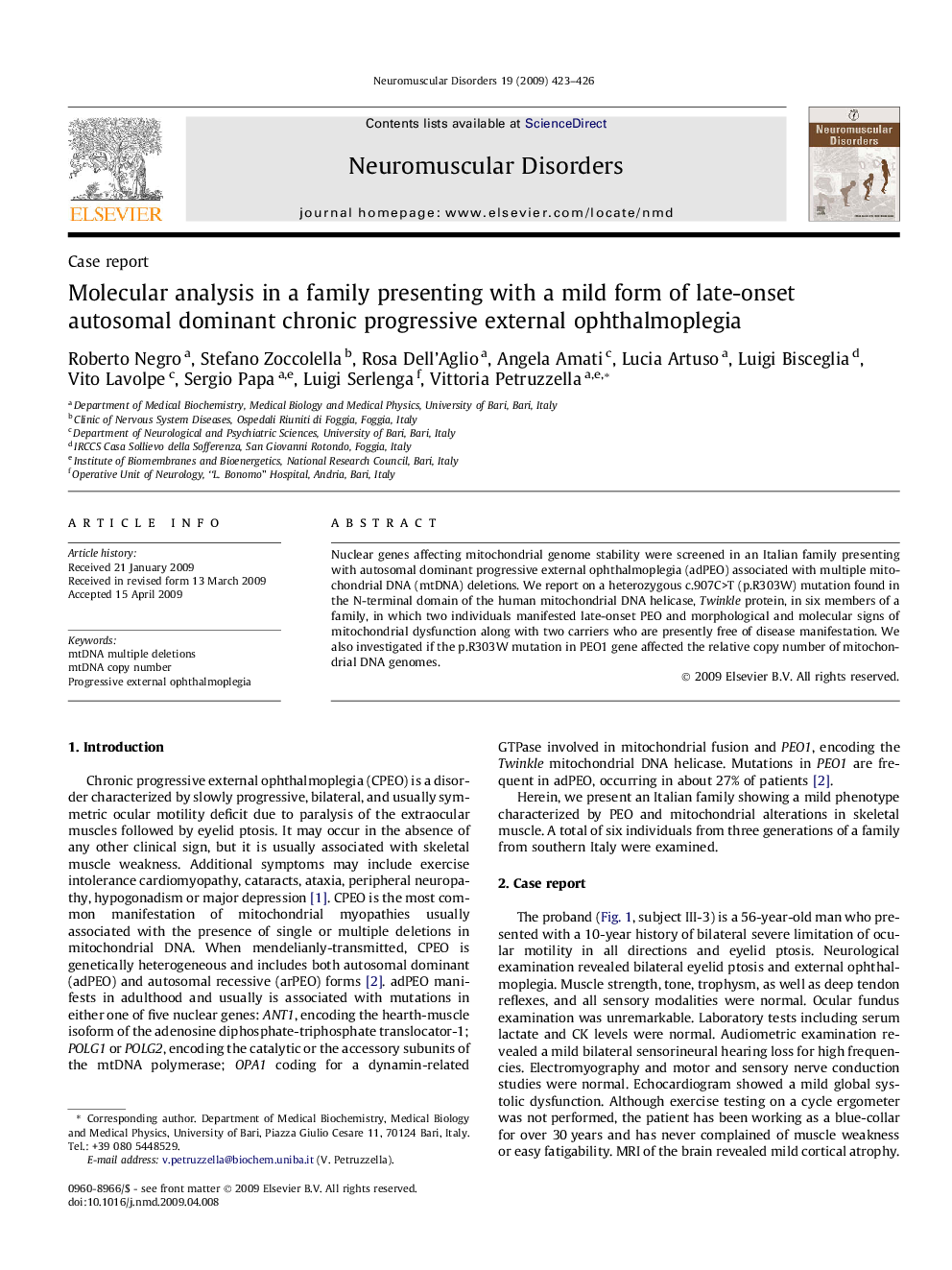 Molecular analysis in a family presenting with a mild form of late-onset autosomal dominant chronic progressive external ophthalmoplegia