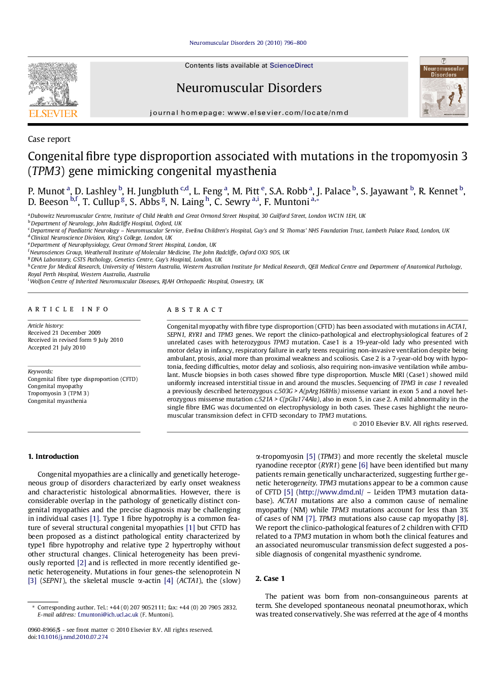 Congenital fibre type disproportion associated with mutations in the tropomyosin 3 (TPM3) gene mimicking congenital myasthenia