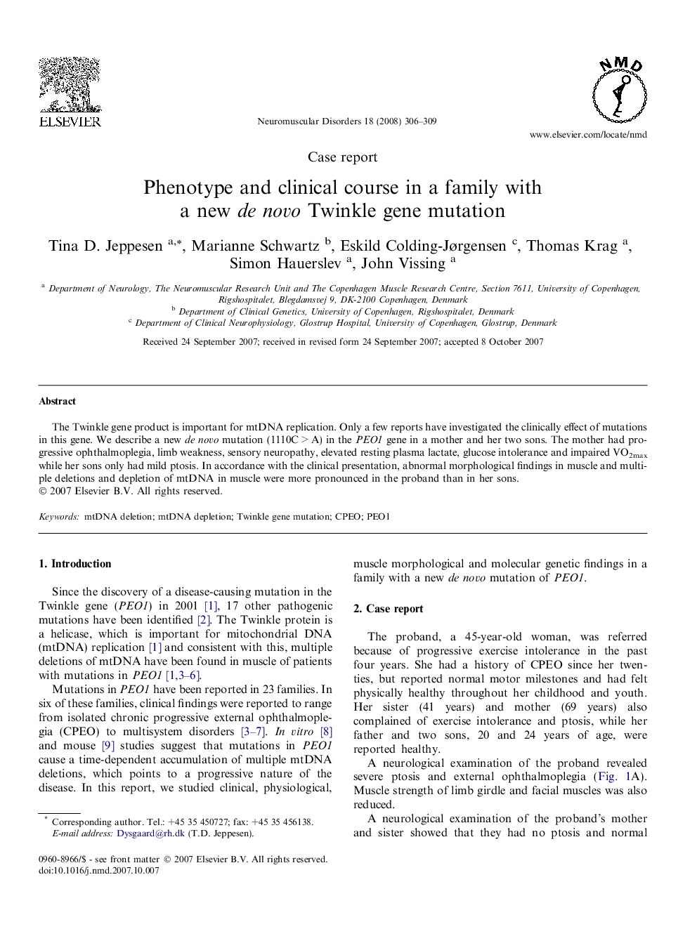 Phenotype and clinical course in a family with a new de novo Twinkle gene mutation