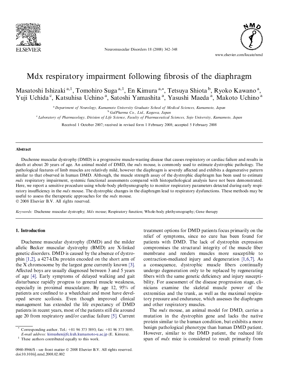 Mdx respiratory impairment following fibrosis of the diaphragm