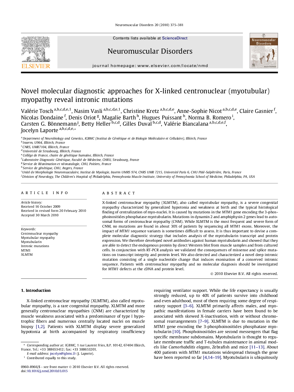 Novel molecular diagnostic approaches for X-linked centronuclear (myotubular) myopathy reveal intronic mutations