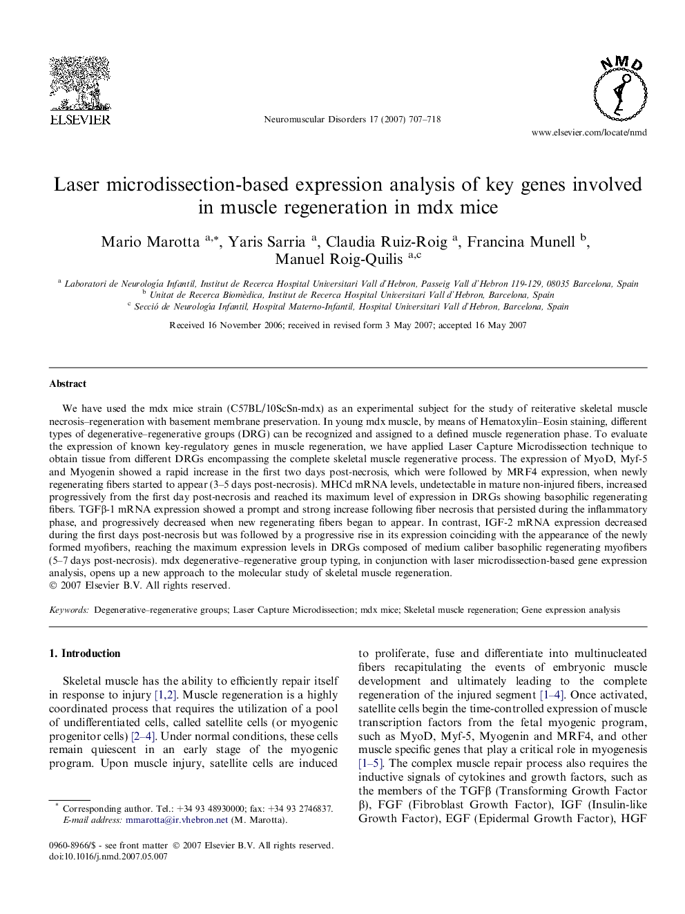 Laser microdissection-based expression analysis of key genes involved in muscle regeneration in mdx mice