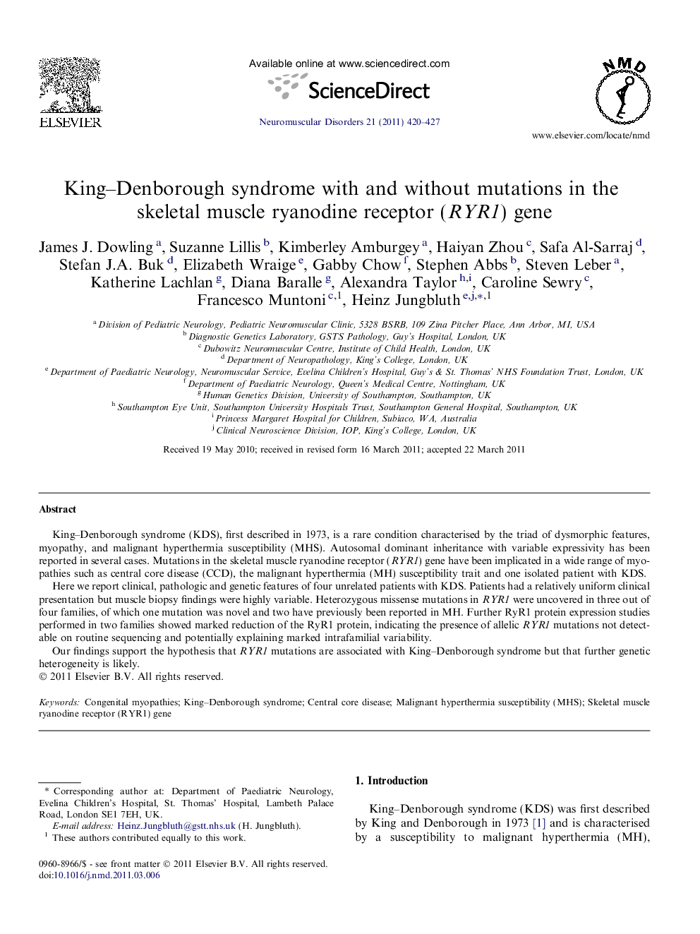 King–Denborough syndrome with and without mutations in the skeletal muscle ryanodine receptor (RYR1) gene