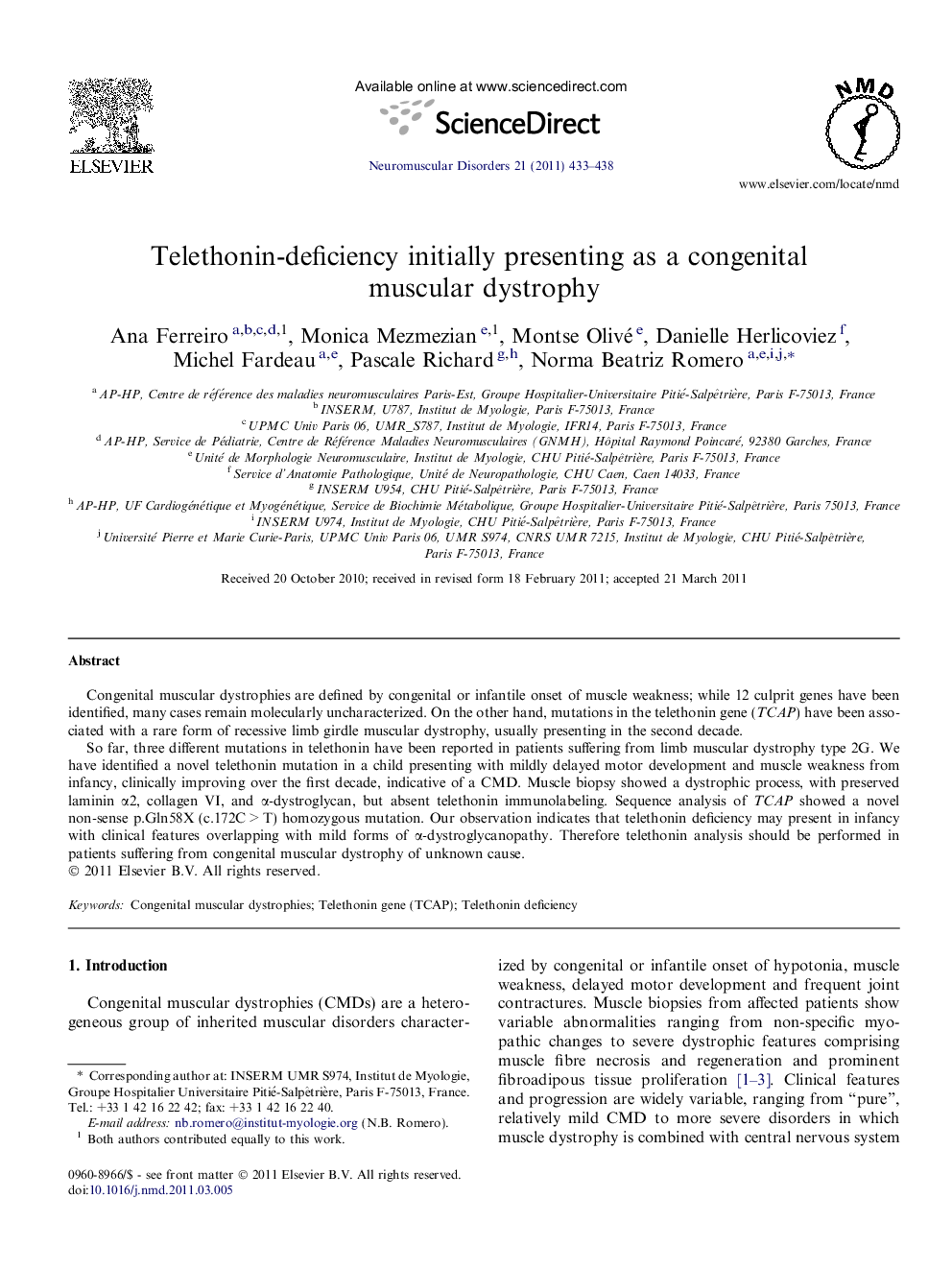 Telethonin-deficiency initially presenting as a congenital muscular dystrophy