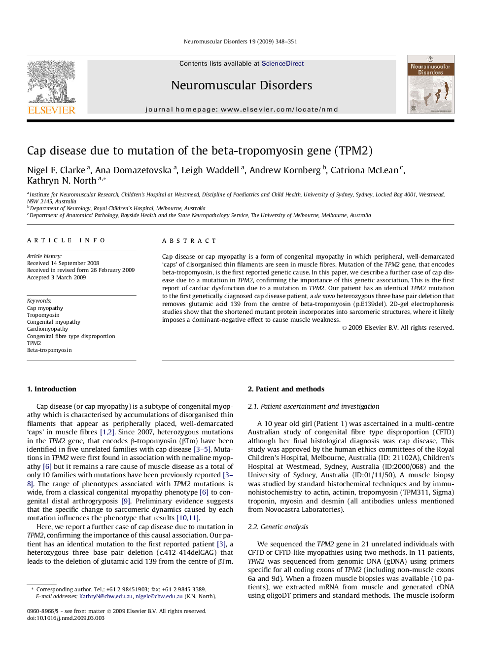 Cap disease due to mutation of the beta-tropomyosin gene (TPM2)