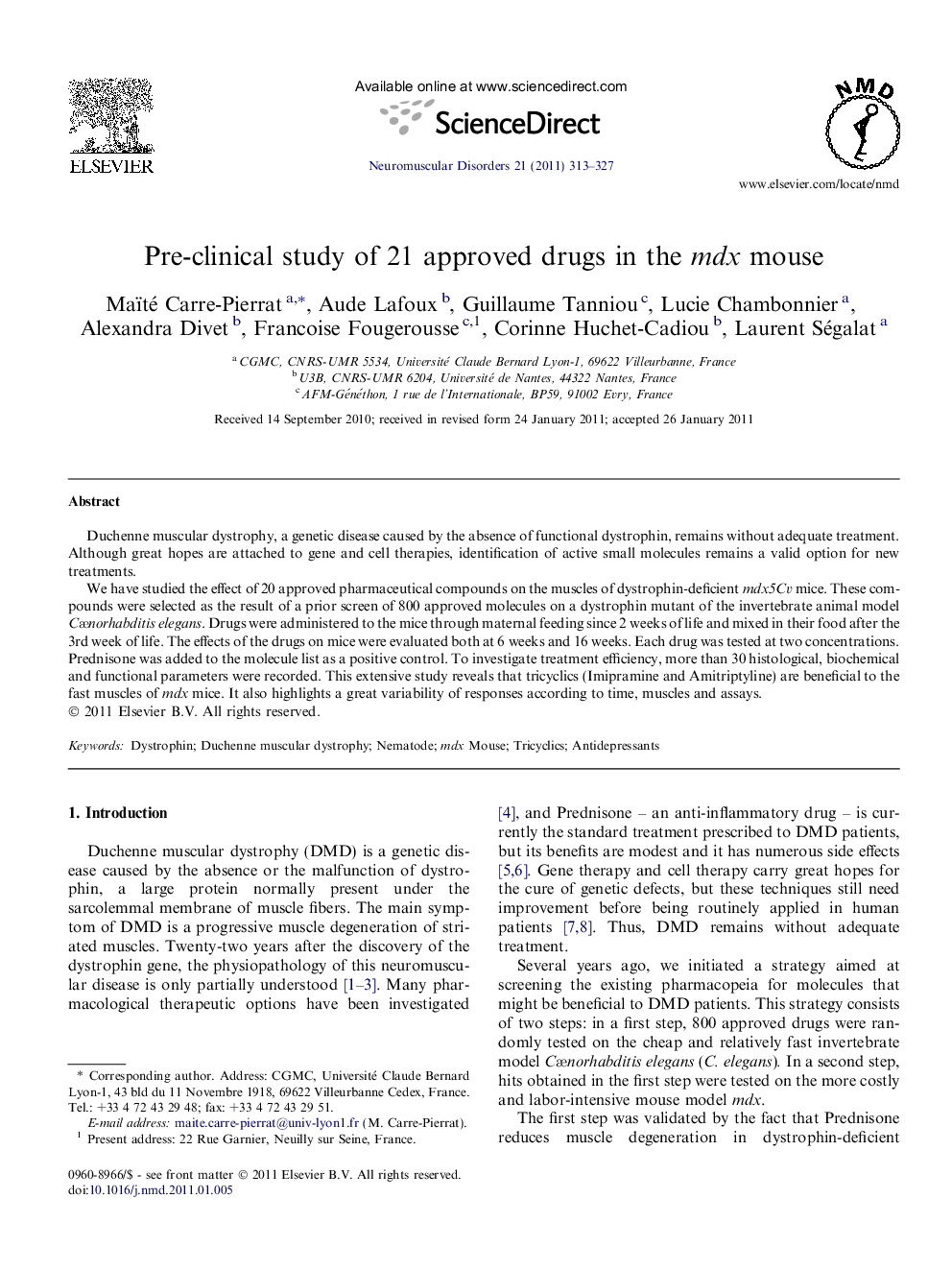 Pre-clinical study of 21 approved drugs in the mdx mouse