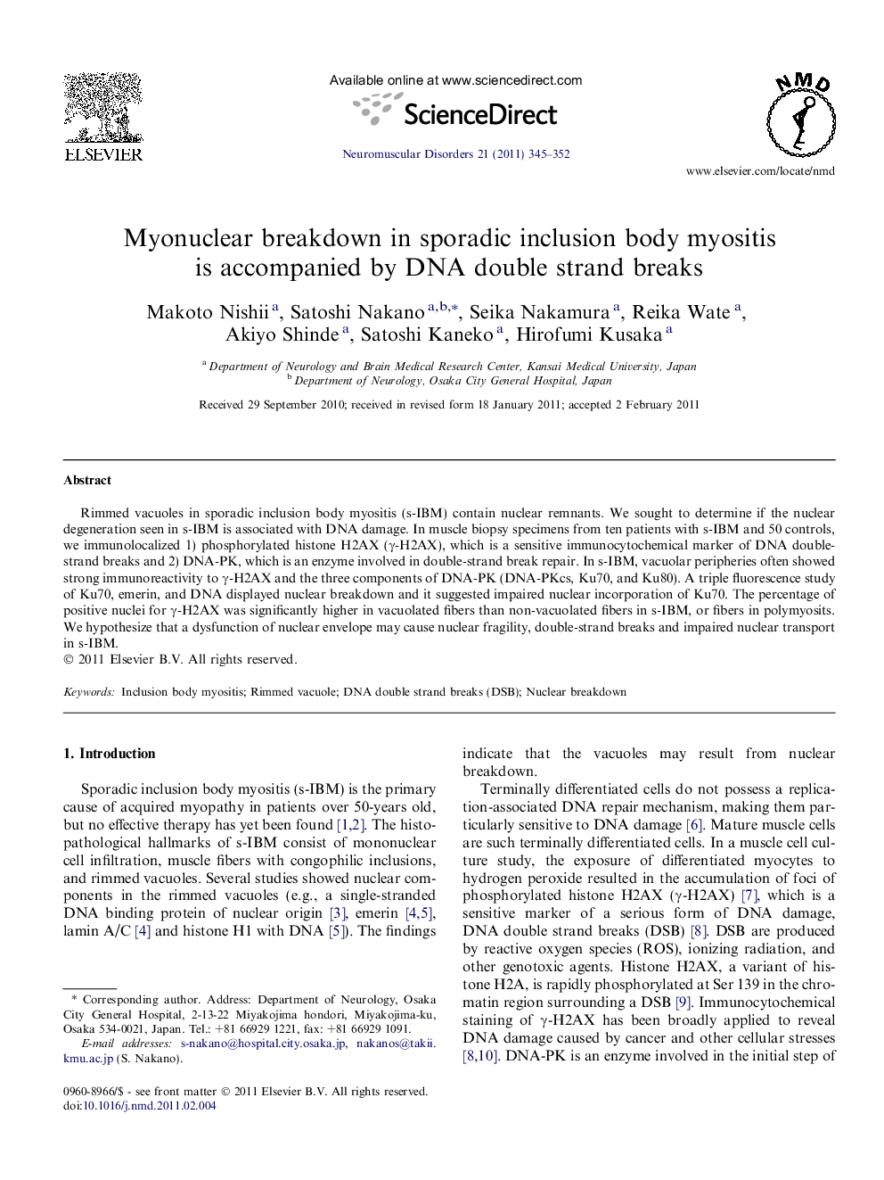 Myonuclear breakdown in sporadic inclusion body myositis is accompanied by DNA double strand breaks