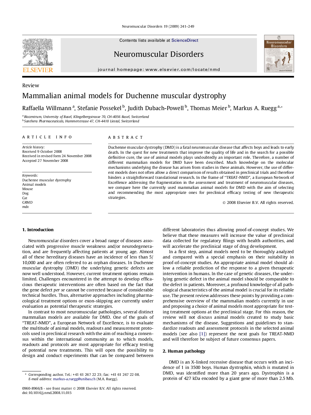 عکس صفحه اول مقاله: Mammalian animal models for Duchenne muscular dystrophy Mammalian animal models for Duchenne muscular dystrophy