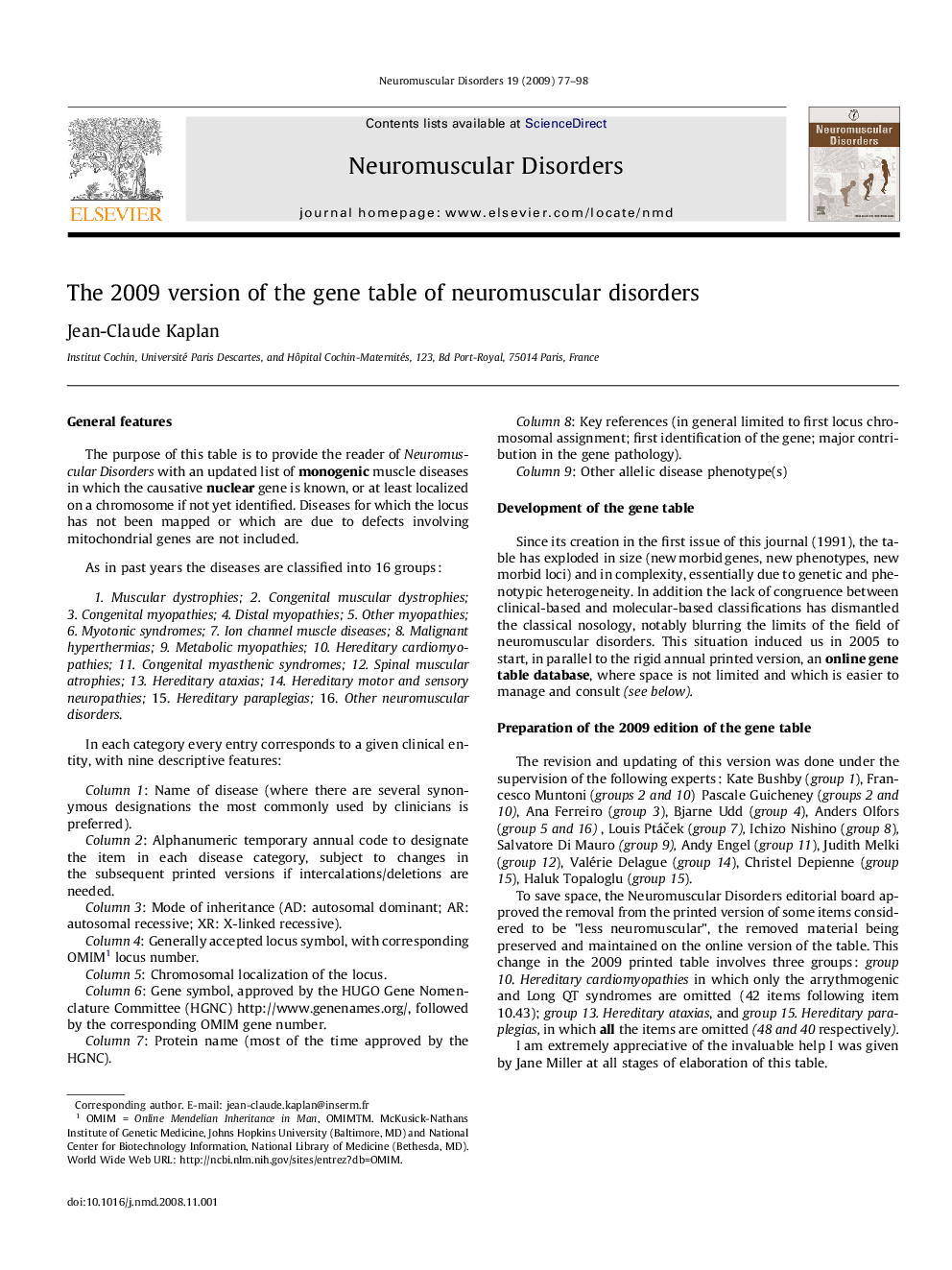 Gene table of monogenic neuromuscular disorders (nuclear genome only)