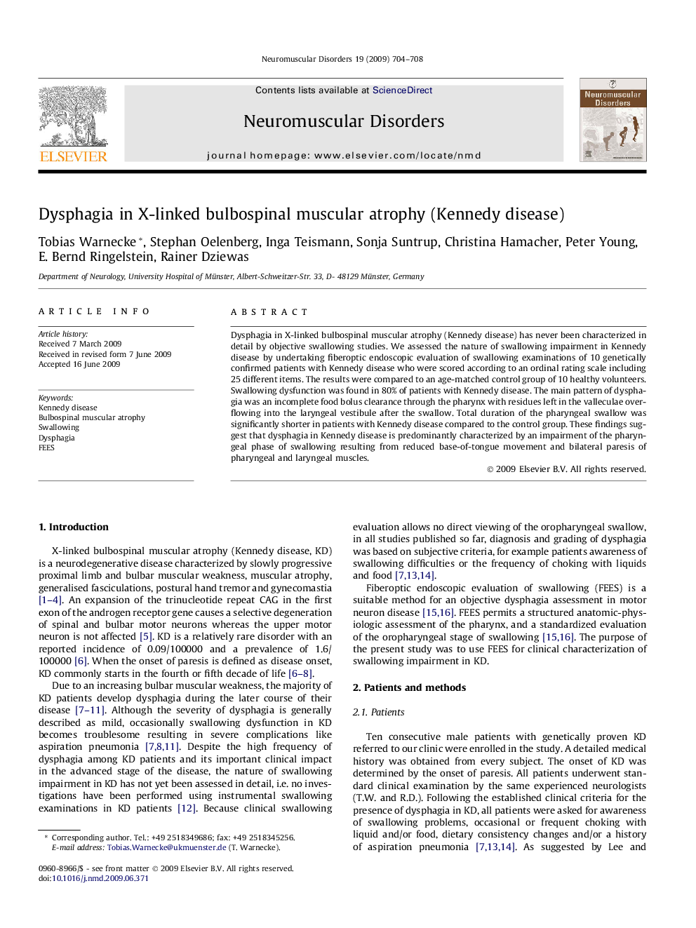 Dysphagia in X-linked bulbospinal muscular atrophy (Kennedy disease)