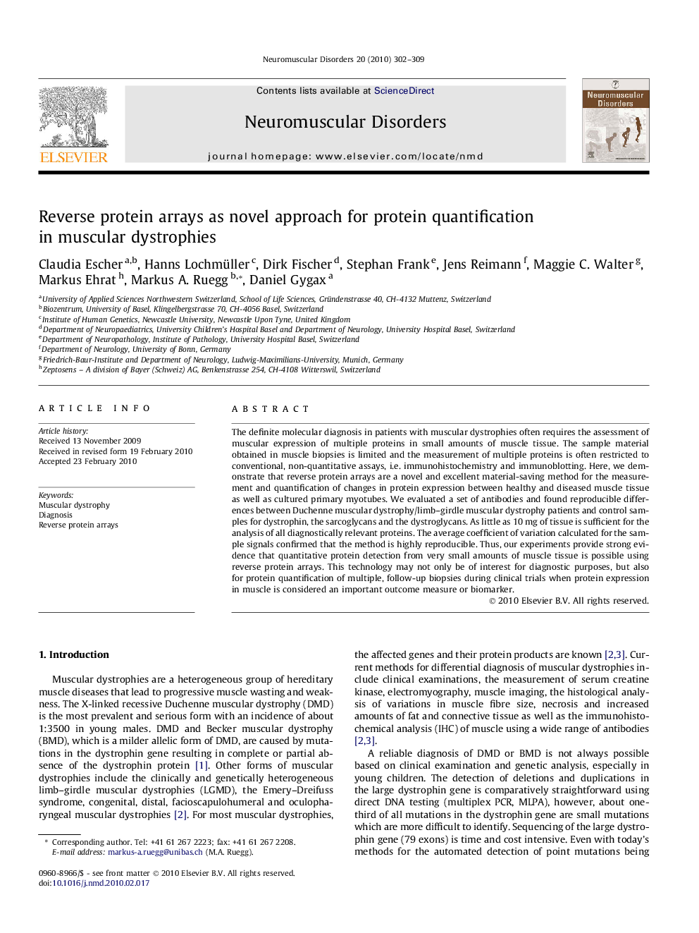 Reverse protein arrays as novel approach for protein quantification in muscular dystrophies