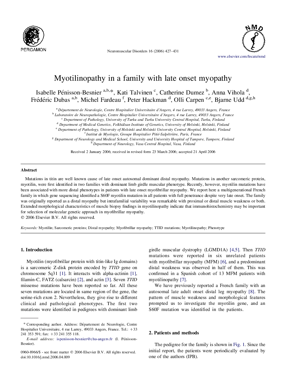 Myotilinopathy in a family with late onset myopathy