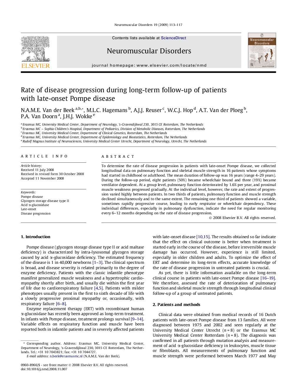 Rate of disease progression during long-term follow-up of patients with late-onset Pompe disease