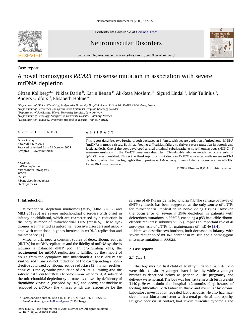 A novel homozygous RRM2B missense mutation in association with severe mtDNA depletion