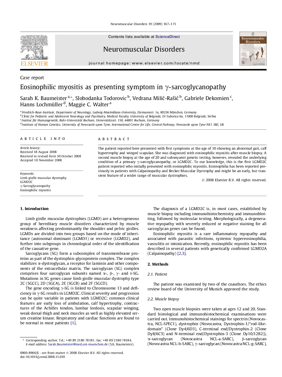 Eosinophilic myositis as presenting symptom in Î³-sarcoglycanopathy