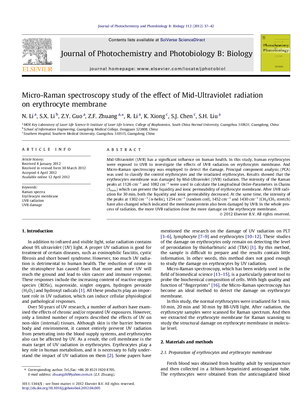 Micro-Raman spectroscopy study of the effect of Mid-Ultraviolet radiation on erythrocyte membrane