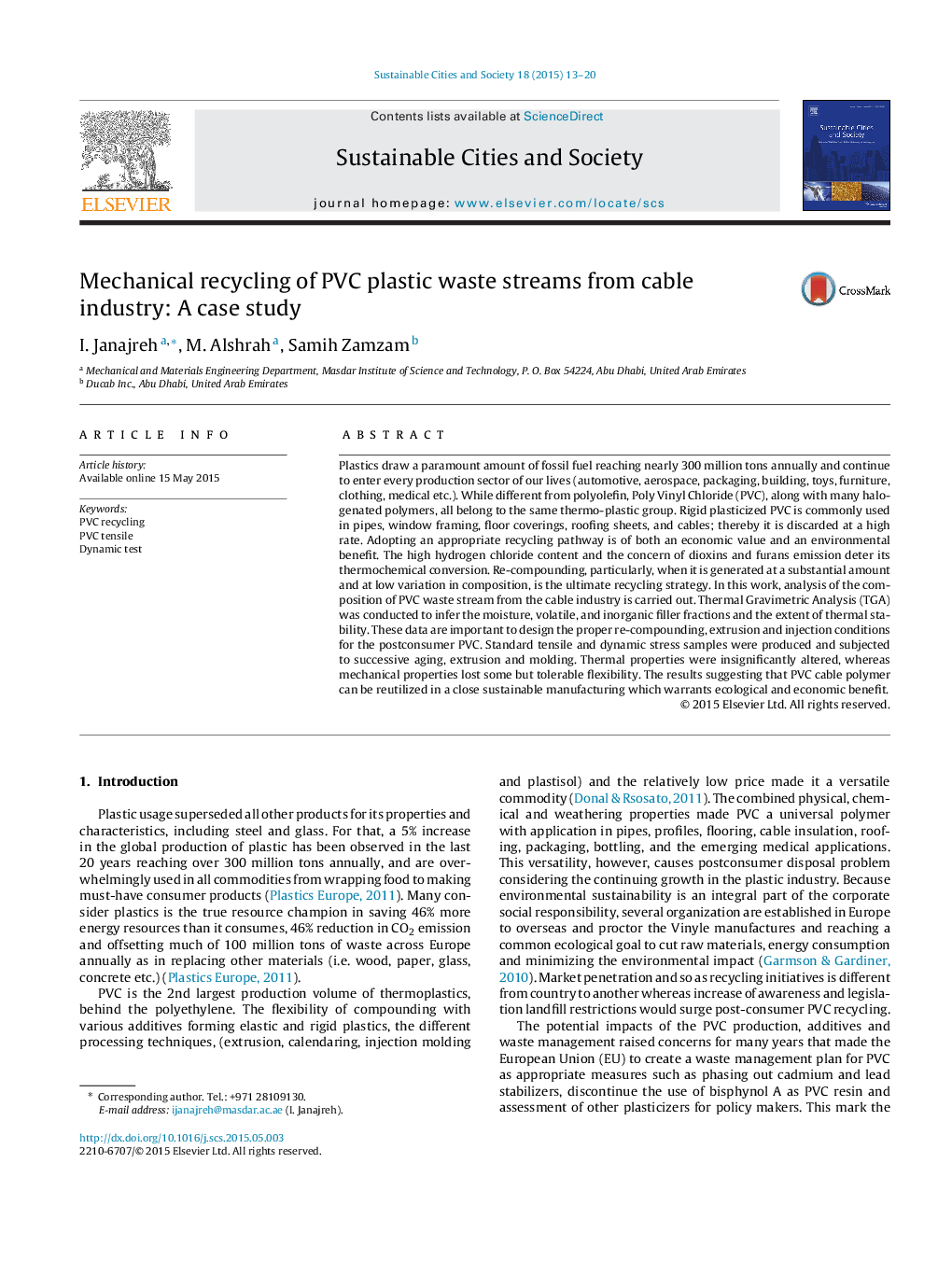 Mechanical recycling of PVC plastic waste streams from cable industry: A case study