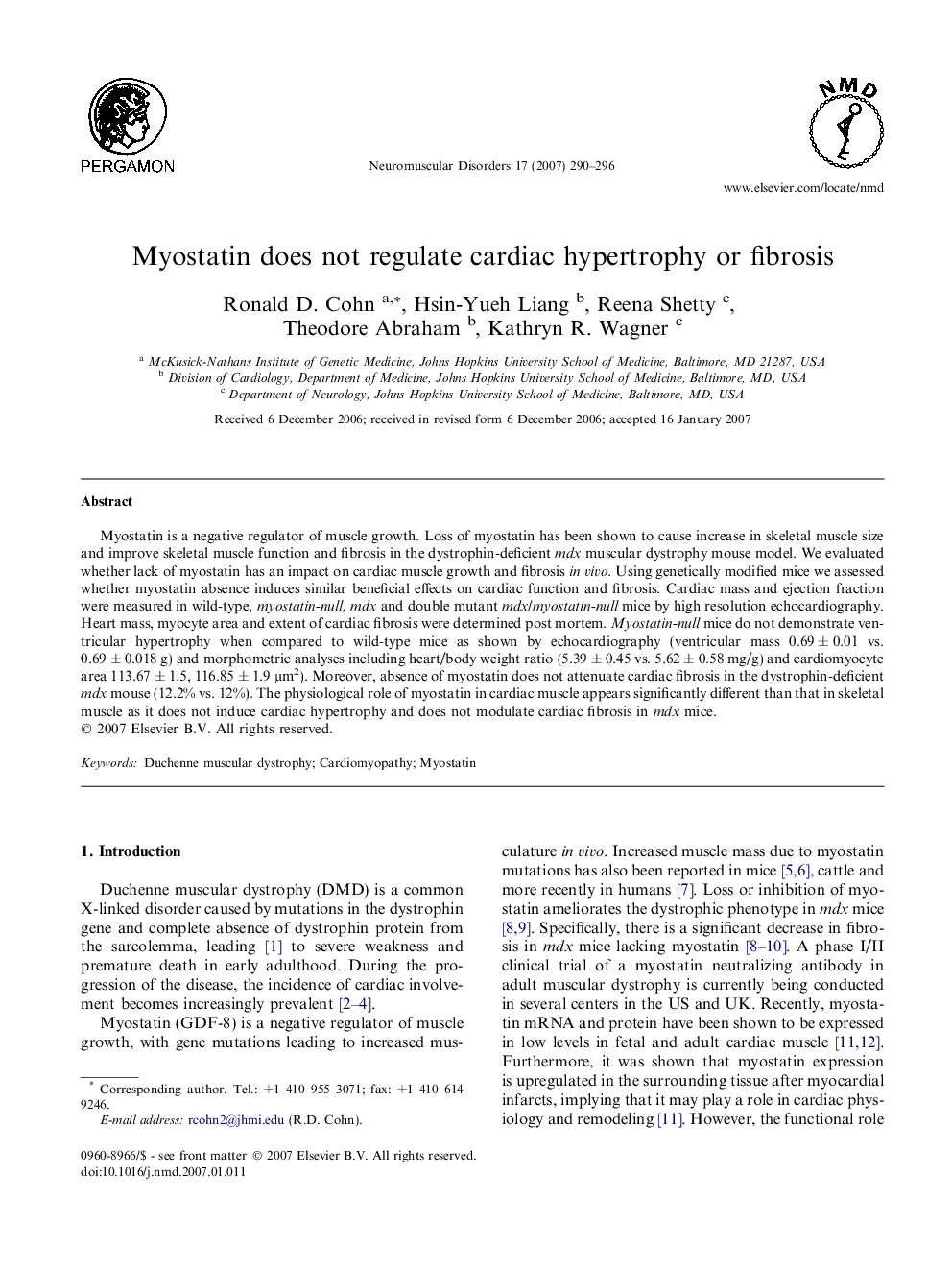 Myostatin does not regulate cardiac hypertrophy or fibrosis