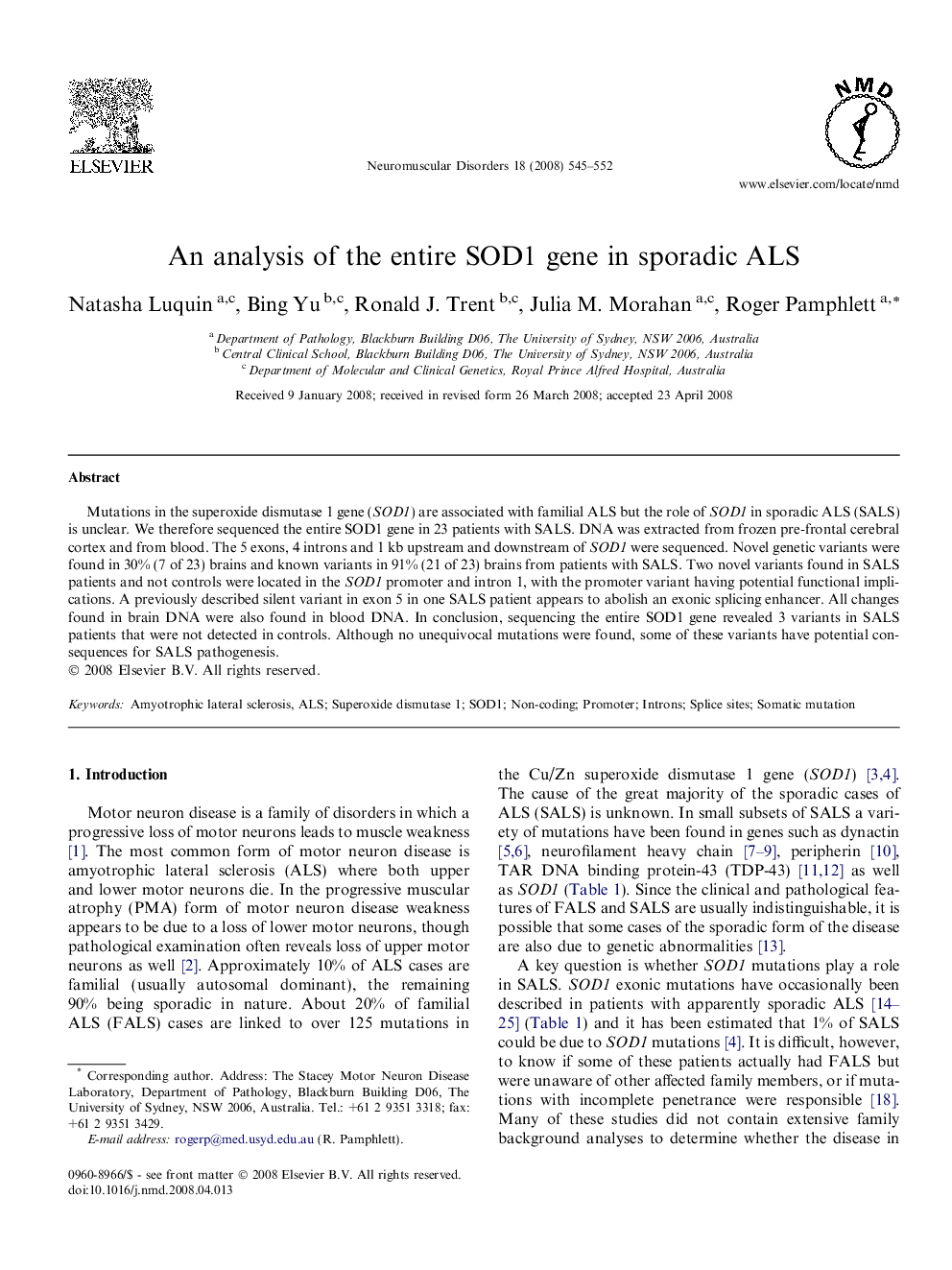 An analysis of the entire SOD1 gene in sporadic ALS