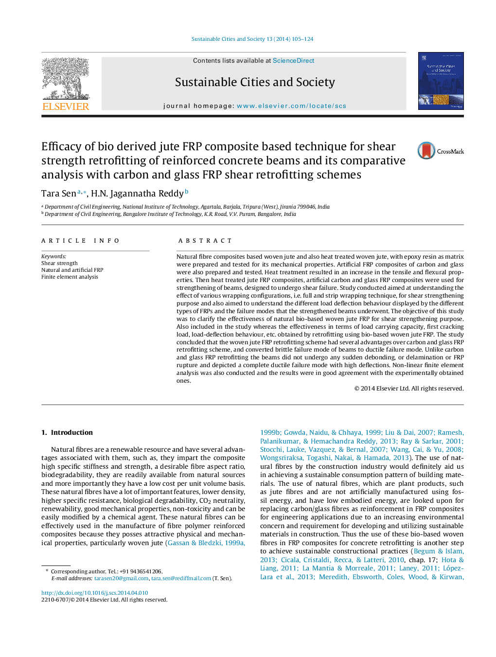 Efficacy of bio derived jute FRP composite based technique for shear strength retrofitting of reinforced concrete beams and its comparative analysis with carbon and glass FRP shear retrofitting schemes