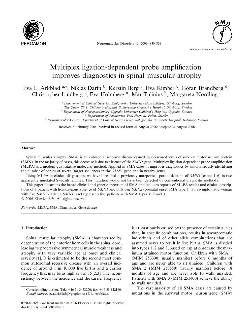 Multiplex ligation-dependent probe amplification improves diagnostics in spinal muscular atrophy