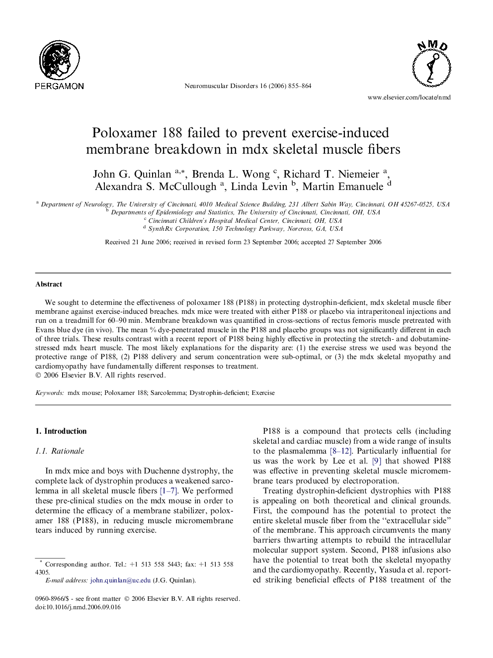 Poloxamer 188 failed to prevent exercise-induced membrane breakdown in mdx skeletal muscle fibers