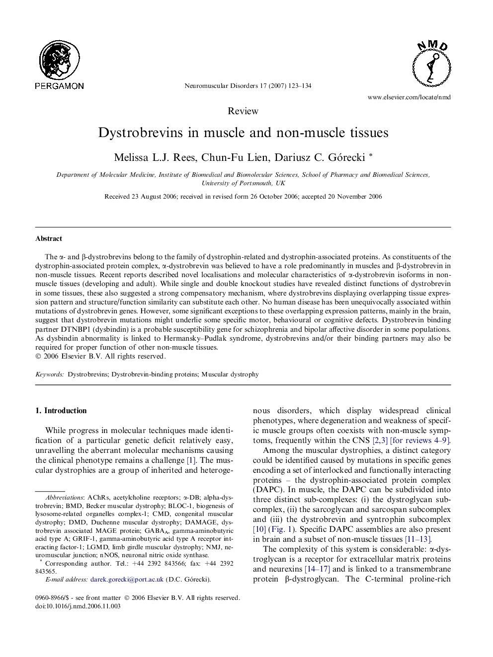 Dystrobrevins in muscle and non-muscle tissues