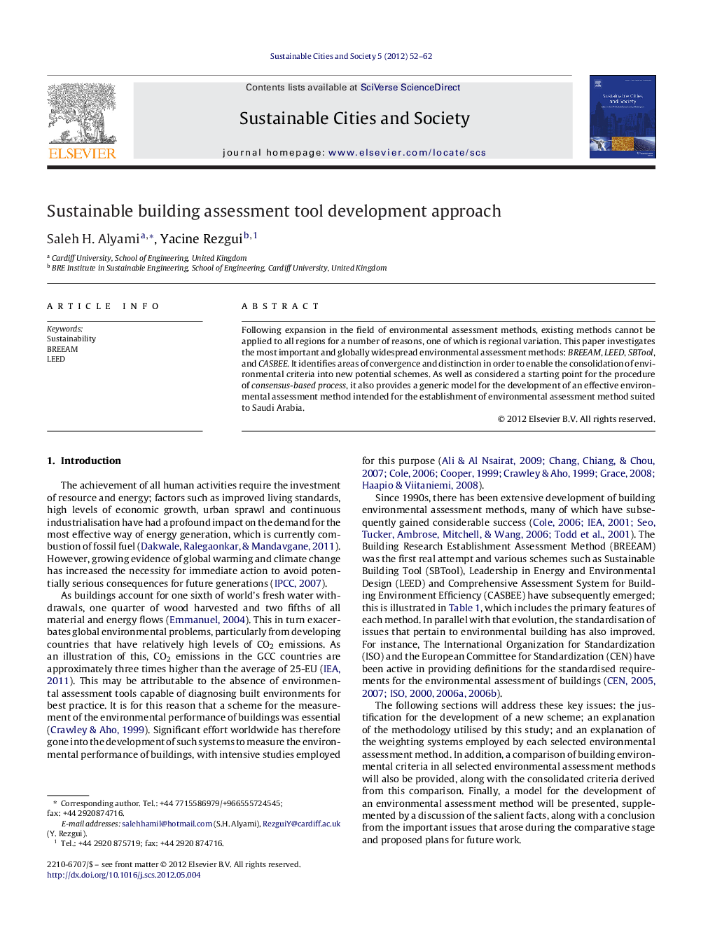 Sustainable building assessment tool development approach