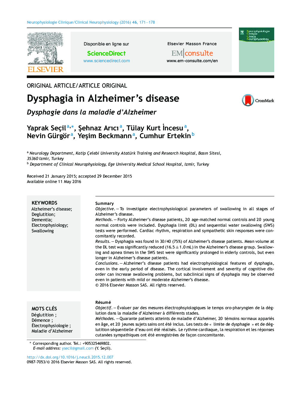 Dysphagia in Alzheimer's disease