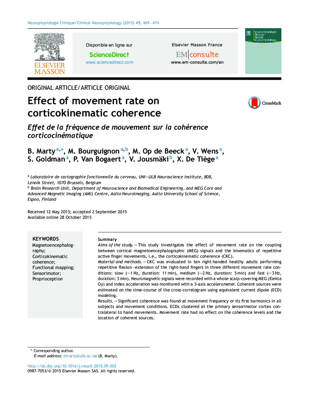 Effect of movement rate on corticokinematic coherence