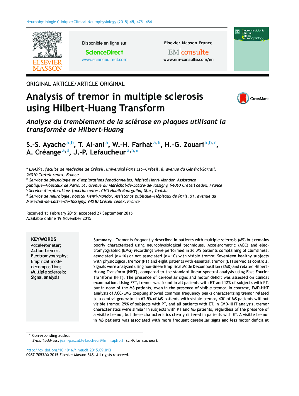 Analysis of tremor in multiple sclerosis using Hilbert-Huang Transform