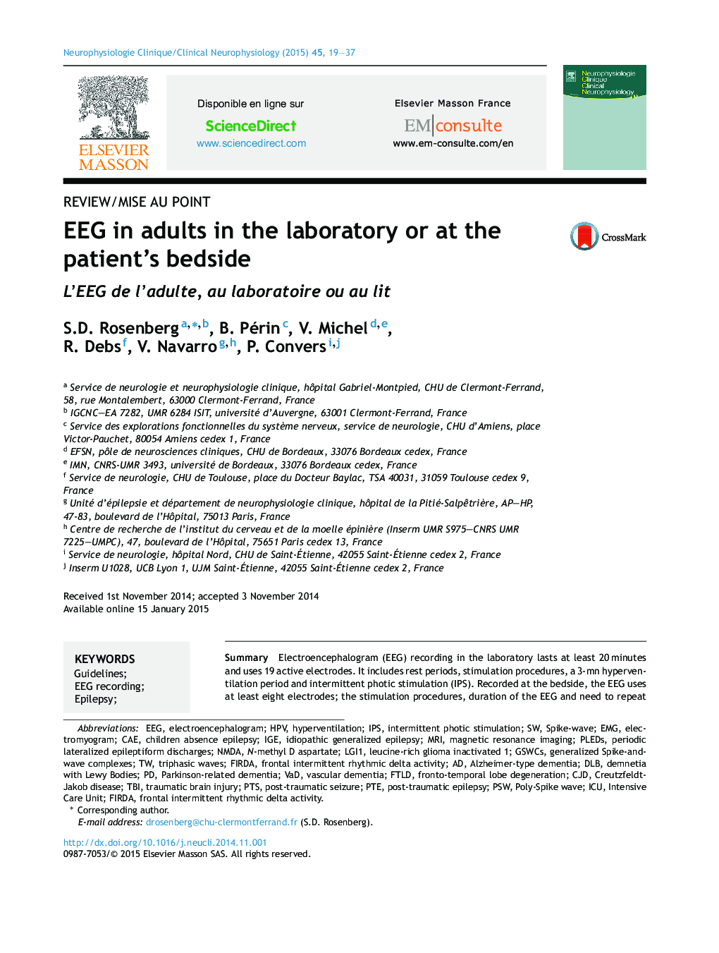 EEG in adults in the laboratory or at the patient's bedside