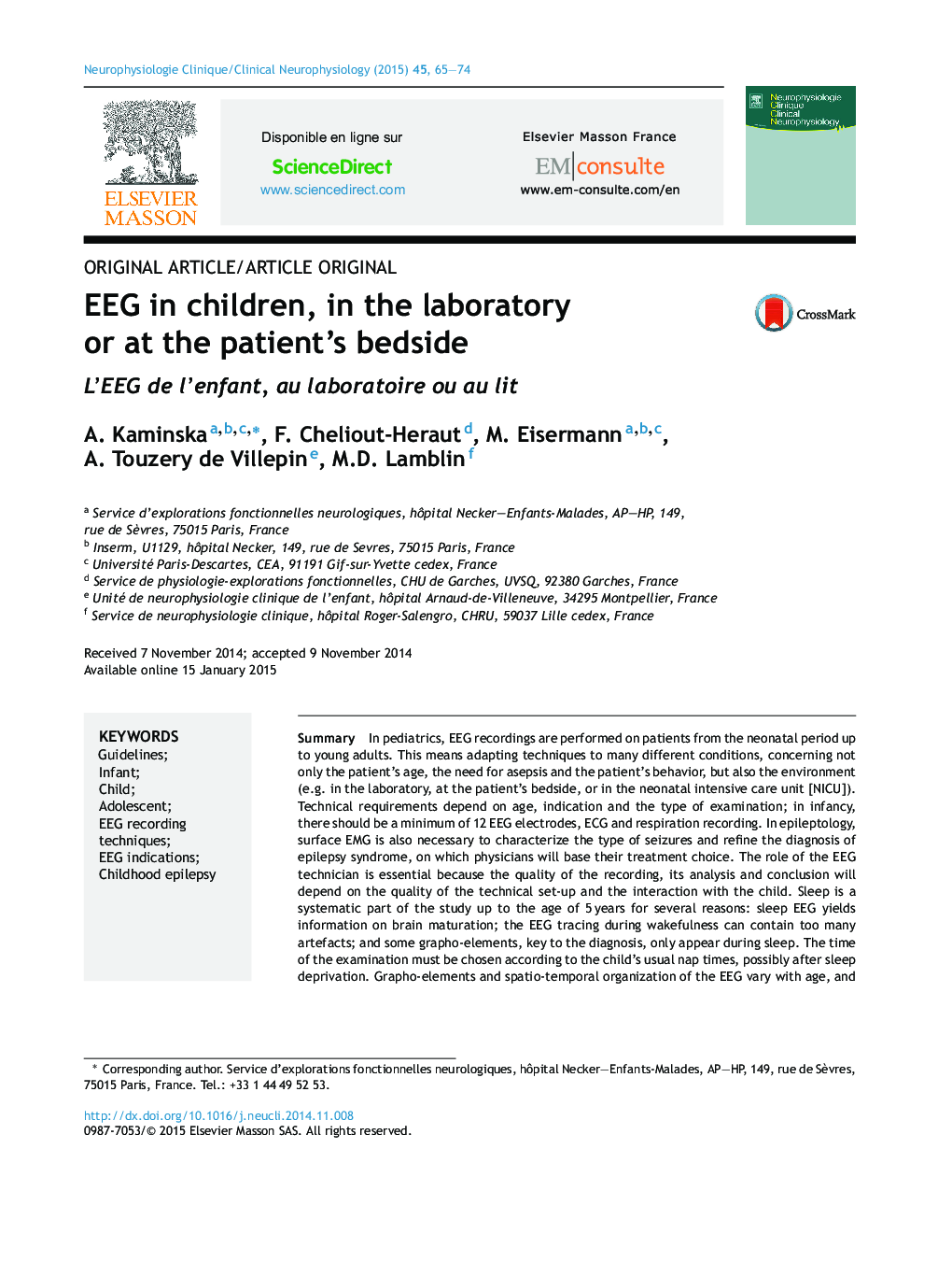 EEG in children, in the laboratory or at the patient's bedside