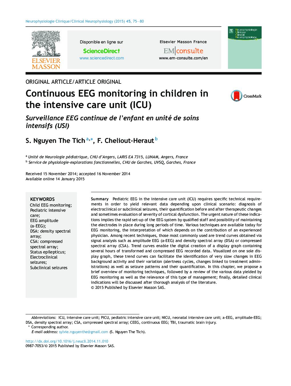 Continuous EEG monitoring in children in the intensive care unit (ICU)