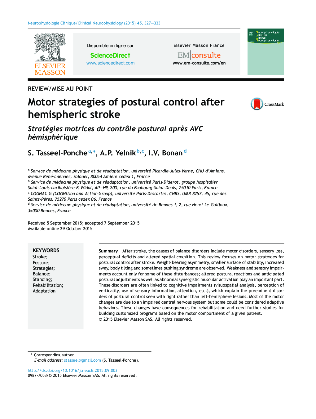 Motor strategies of postural control after hemispheric stroke