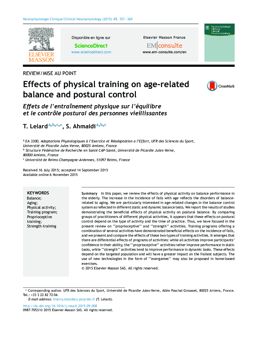 Effects of physical training on age-related balance and postural control