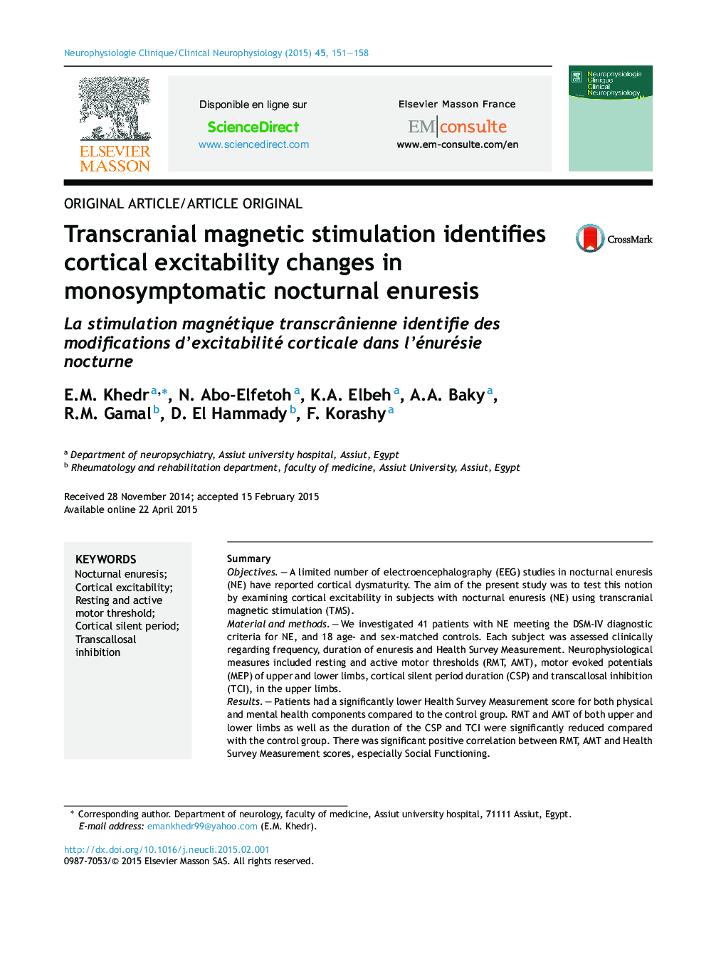 Transcranial magnetic stimulation identifies cortical excitability changes in monosymptomatic nocturnal enuresis