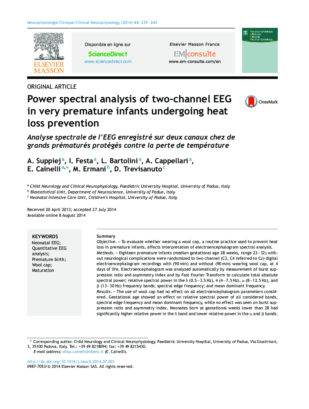 Power spectral analysis of two-channel EEG in very premature infants undergoing heat loss prevention