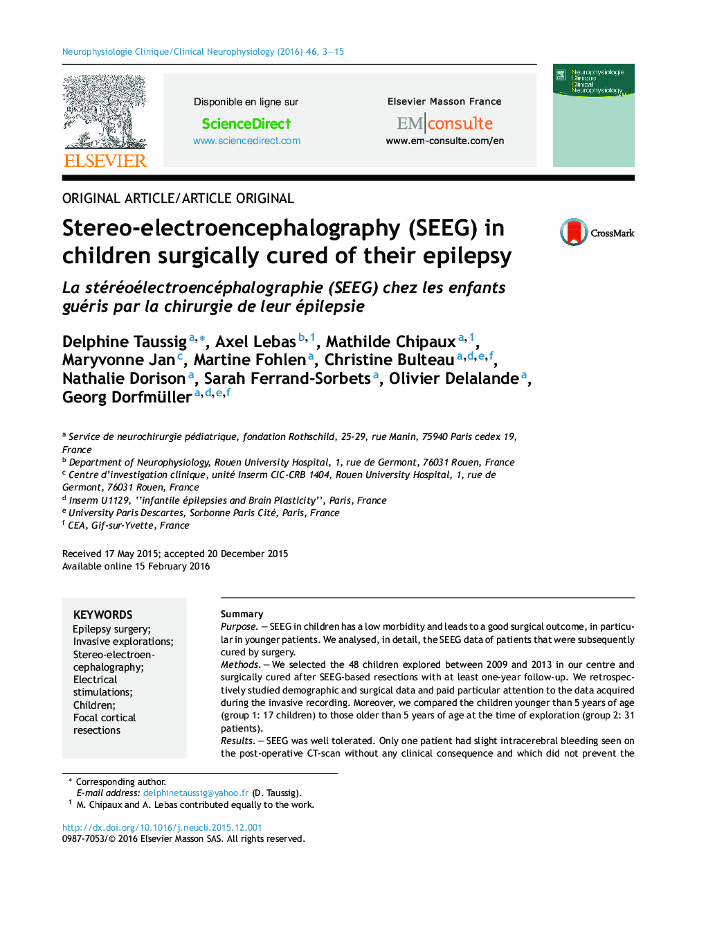 Stereo-electroencephalography (SEEG) in children surgically cured of their epilepsy