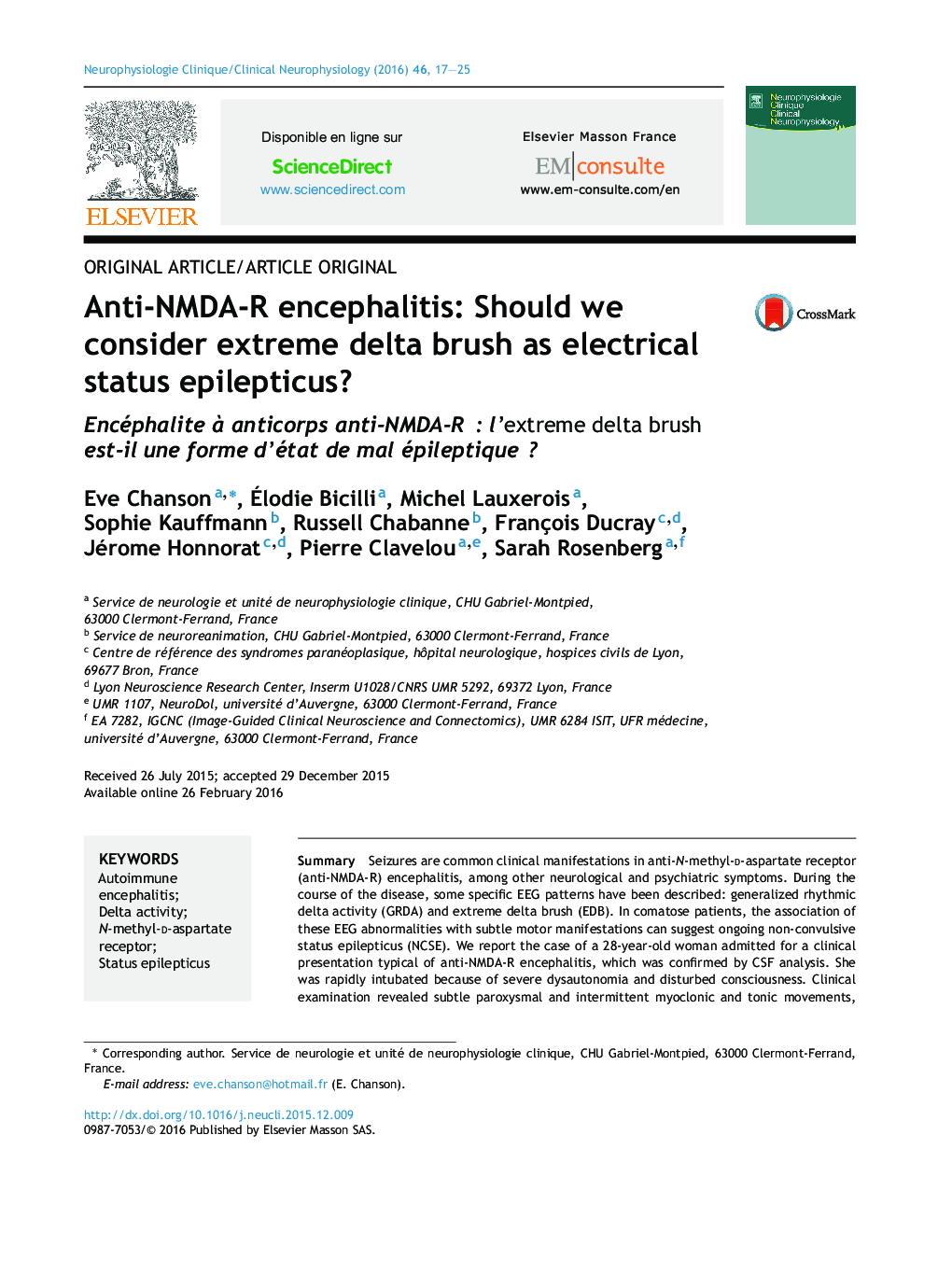 Anti-NMDA-R encephalitis: Should we consider extreme delta brush as electrical status epilepticus?