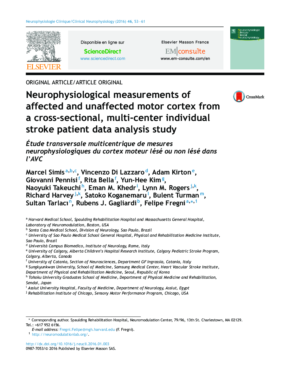 Neurophysiological measurements of affected and unaffected motor cortex from a cross-sectional, multi-center individual stroke patient data analysis study