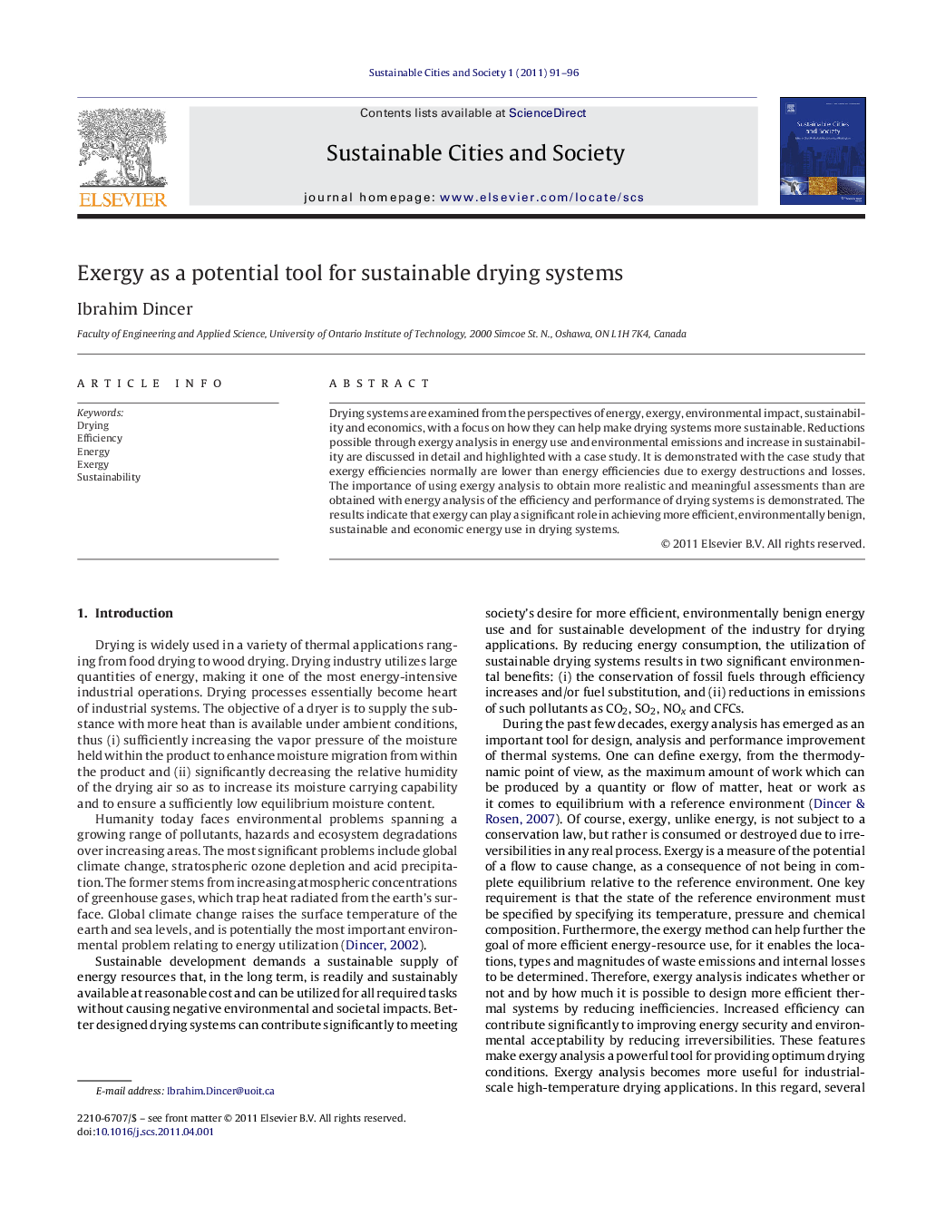 عکس صفحه اول مقاله: Exergy as a potential tool for sustainable drying systems Exergy as a potential tool for sustainable drying systems