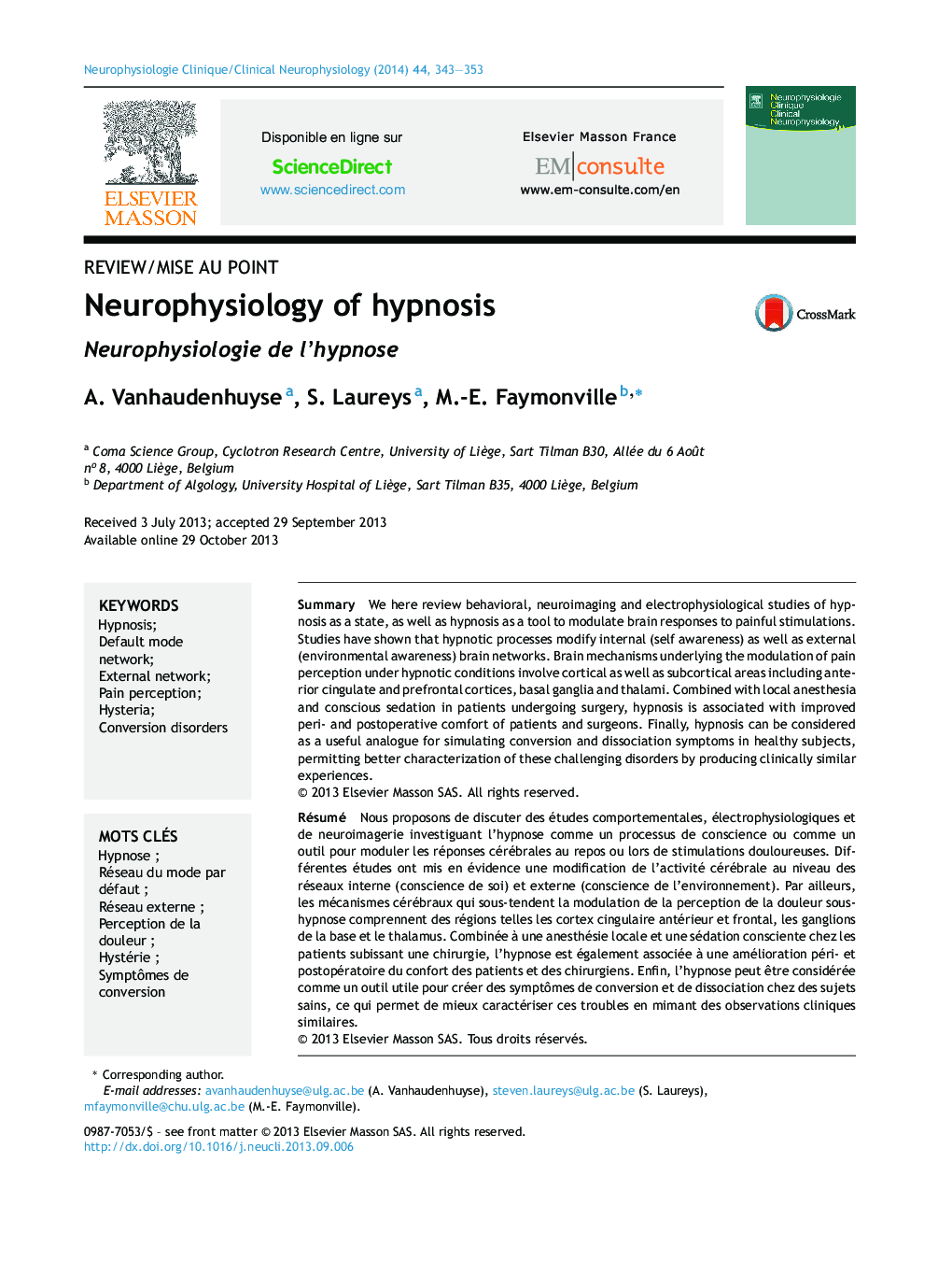 Neurophysiology of hypnosis